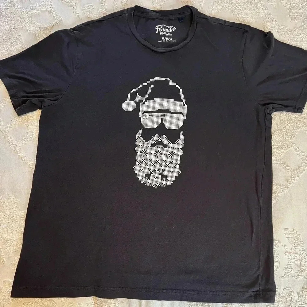Original Penguin Mens Black Santa Claus Graphic Tee Shirt
